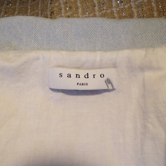 Sandro Paris Mella Tweed & Denim Button Down Mini Dress Size S #1297 - Picture 6 of 9